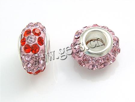 Rhinestone European Beads, with Brass & Zinc Alloy, Rondelle, more colors for choice, cadmium free, 14x8mm, Hole:Approx 5mm, Sold By PC