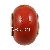 Brass Core European Porcelain Beads, with Brass, Rondelle, real silver plated, without troll, red Approx 5mm 