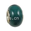 Brass Core European Porcelain Beads, with Brass, Rondelle, real silver plated, without troll, dark green Approx 5mm 
