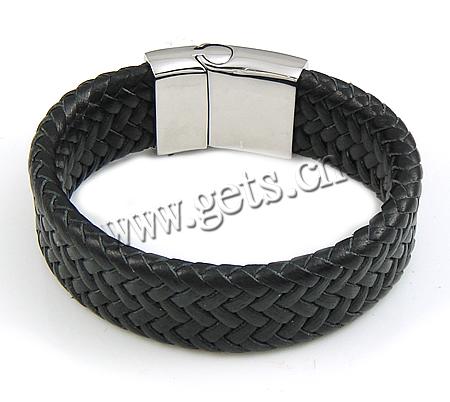 Cowhide Bracelets, 316 stainless steel clasp, different length for choice, black, 21mm, 25x34mm, Sold By Strand