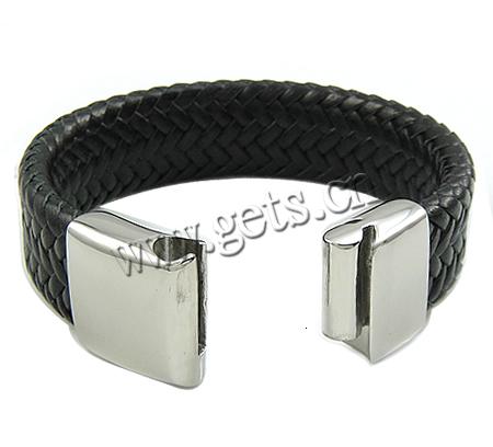 Cowhide Bracelets, 316 stainless steel clasp, different length for choice, black, 21mm, 25x34mm, Sold By Strand