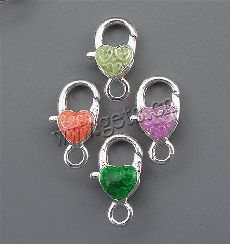 Zinc Alloy Lobster Clasp, Heart, plated, enamel, more colors for choice, 26x15x9mm, Hole:Approx 4.5mm, Sold By PC