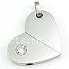 pendentifs de cœur en inox , acier inoxydable, coeur, déformable & avec strass, couleur originale Environ 4.5mm, Vendu par PC