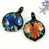 Inner Flower Lampwork Pendants, Flat Round, with extender chain & two tone Approx 7mm 