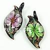 Inner Flower Lampwork Pendants, Leaf, with extender chain & two tone Approx 6mm 
