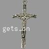 Zinklegierung Kreuz Anhänger, Jesus Kreuz, plattiert, keine, 25x51x4mm, Bohrung:ca. 2mm, ca. 210PCs/kg, verkauft von kg