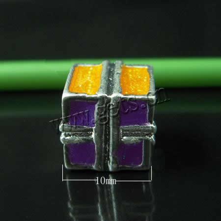 Enamel Zinc Alloy European Beads, Cube, plated, without troll & with rhinestone & large hole, more colors for choice, nickel, lead & cadmium free, 10x10x10mm, Hole:Approx 4mm, Sold By PC
