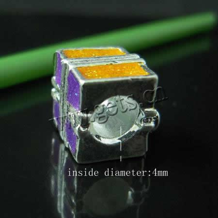 Enamel Zinc Alloy European Beads, Cube, plated, without troll & with rhinestone & large hole, more colors for choice, nickel, lead & cadmium free, 10x10x10mm, Hole:Approx 4mm, Sold By PC