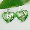 Lampwork Pendant For Earring, Heart, gold sand & silver foil Approx 3mm 