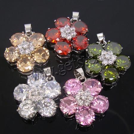 Cubic Zirconia Brass Pendants, Flower, plated, with cubic zirconia & faceted, more colors for choice, 24x27x10mm, Hole:Approx 6x4mm, Sold By PC