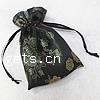 Satin Jewelry Pouches Bags, Rectangle, with flower pattern, black 