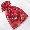 Satin Jewelry Pouches Bags, Rectangle, with flower pattern, red 