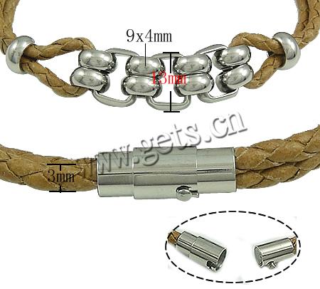 Rindsleder-Armbänder, Kuhhaut, mit 316 Edelstahl, unterschiedliche Länge der Wahl, keine, 13mm, 9x4mm, 3mm, verkauft von Strang