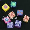 Polymer Clay Jewelry Beads, Cube, with flower pattern, mixed colors Approx 1mm 