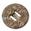 2 Hole Coconut Button, Coco, Flat Round, with flower pattern Approx 