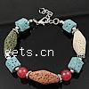 Lava Bead Bracelet, with Glass, iron lobster clasp, 8-23mmn .5 Inch 