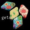 Polymer Clay Jewelry Beads, Rhombus, with flower pattern, mixed colors Approx 1.5mm 