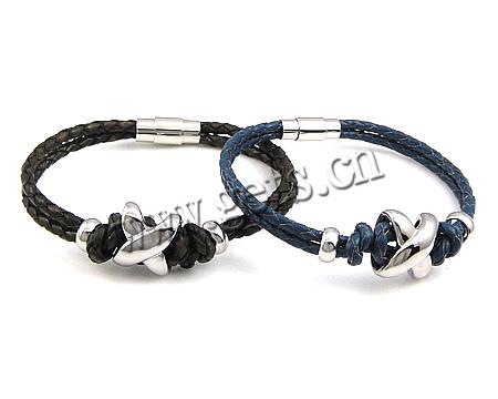 Cowhide Bracelets, with 316 Stainless Steel, more colors for choice, 17x14mm, 3mm, Sold By Strand
