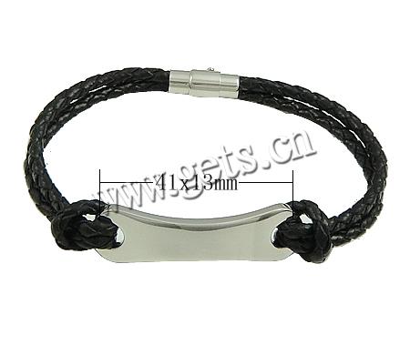 Cowhide Bracelets, with 316 Stainless Steel, different length for choice, more colors for choice, 41x13x3mm, 3mm, Sold By Strand