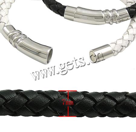 Cowhide Bracelets, 316 stainless steel magnetic clasp, more colors for choice, 7mm, Sold By Strand