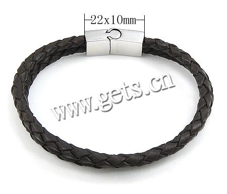 Bracelets de cuir de vachette, cuir de peau de vache, acier inoxydable 316 fermoir, longueur différente pour le choix, plus de couleurs à choisir, 22x10mm, 4mm, Vendu par brin