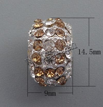 Granos de Rhinestone de Europeo , diamantes de imitación, con aleación de zinc, Toroidal, chapado, sin rosca, más colores para la opción, libre de cadmio, 14.5x9mm, agujero:aproximado 6.2mm, Vendido por UD