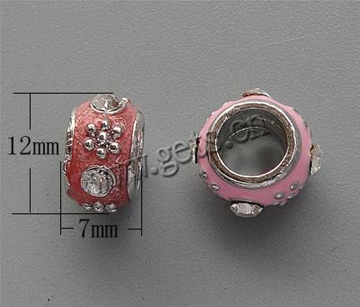 Emaille Zink Legierung Europa Perlen, Zinklegierung, Rondell, plattiert, ohne troll & mit Strass & großes Loch, keine, 12x7mm, Bohrung:ca. 6mm, verkauft von PC