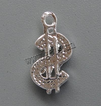 Zinc Alloy Rhinestone Pendants, Dollar Sign, plated, more colors for choice, cadmium free, 16x8x3mm, Hole:Approx 1.5mm, Sold By PC