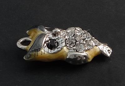 Pendentifs animaux en alliage de zinc, hibou, Placage, émail & avec strass, plus de couleurs à choisir, 22.5x11.5x6mm, Trou:Environ 2mm, Vendu par PC