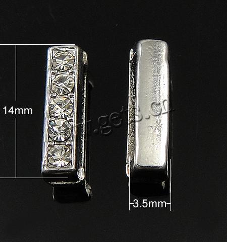 Zinc Alloy Letter Slide Charm, Letter I, plated, with Mideast rhinestone, more colors for choice, 14x3.5x4.5mm, Hole:Approx 11x2.3mm, Sold By PC