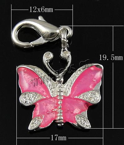 Zinc Alloy Enamel Pendants, brass lobster clasp, Butterfly, plated, more colors for choice, 19.5x17x2mm, 12x6mm, Sold By PC