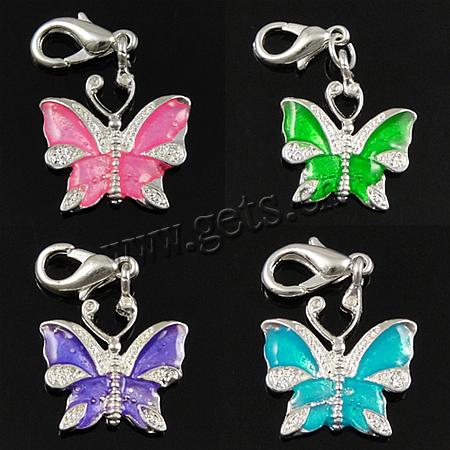 Zinc Alloy Enamel Pendants, brass lobster clasp, Butterfly, plated, more colors for choice, 19.5x17x2mm, 12x6mm, Sold By PC