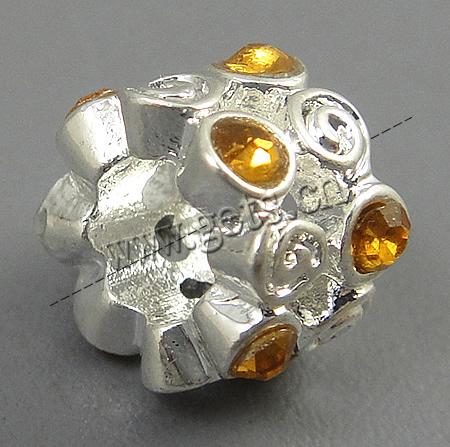 Rhinestone Zinc Alloy European Beads, Rondelle, plated, with flower pattern & without troll & with rhinestone, more colors for choice, 6x9mm, Hole:Approx 5mm, Sold By PC
