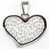 Cubic Zirconia Stainless Steel Pendant, 316 Stainless Steel, with Rhinestone Clay Pave, Heart, with 57 pcs rhinestone & with cubic zirconia, original color, Grade AAA Approx 