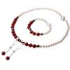 Natural Freshwater Pearl Jewelry Sets, bracelet & earring & necklace, with Agate, two tone .5-16.5 Inch 