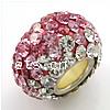 Rhinestone European Beads, Clay Pave, Rondelle, silver color plated, with 84 pcs rhinestone & brass single core without troll & with Czech rhinestone, pink Approx 4.7mm 