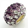 Rhinestone European Beads, Clay Pave, Rondelle, silver color plated, with 84 pcs rhinestone & brass single core without troll & with Czech rhinestone, purple Approx 4.7mm 