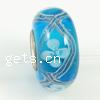 Silver Plated Single Core Lampwork European Beads, Rondelle, cupronickel single core without troll, blue Approx 4.5mm 