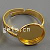 Brass Bezel Ring Base, Flat Round, plated, adjustable 12.5mm, Inner Approx 10mm, US Ring 