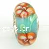 Sterling Silver Single Core Lampwork European Beads, Rondelle, with flower pattern & sterling silver single core without troll Approx 4.5mm 
