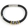 PU Leather Cord Bracelets, with 316L Stainless Steel, plated, black 6mm Inch 