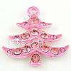 Zinc Alloy Christmas Pendants, Christmas Tree, painted, with rhinestone, rose pink, nickel free Approx 2mm 