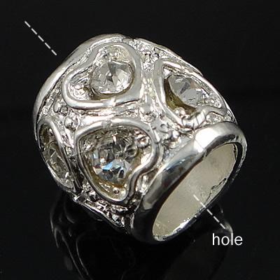 Rhinestone Zinc Alloy European Beads, Drum, plated, without troll & with rhinestone, more colors for choice, 13x13x13mm, Hole:Approx 8mm, Sold By PC