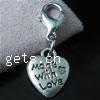 Zinc Alloy Lobster Clasp Charm, Heart, plated nickel, lead & cadmium free 