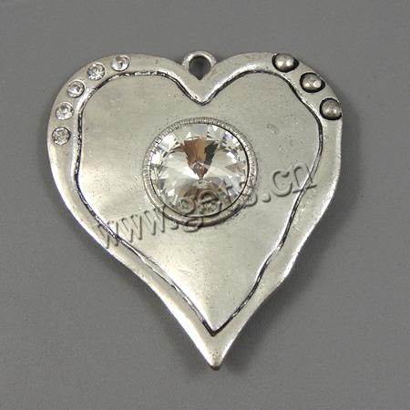 Colgantes de Aleación de Zinc en Forma de Corazón, chapado, con diamantes de imitación, más colores para la opción, 57x62x10mm, agujero:aproximado 4mm, Vendido por UD