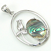 Abalone Shell Pendants, Brass, with Abalone Shell, Flat Oval, platinum color plated, with flower pattern & hollow Approx 