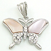 Brass Shell Pendants, with Pink Shell, Butterfly, platinum color plated, with rhinestone Approx 