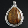 Tiger Eye Pendants, with Brass, Teardrop, silver color plated, with magnetic Approx Approx 6mm 