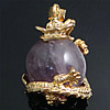 Natural Quartz Pendants, Amethyst, with Brass, Round, gold color plated, February Birthstone Approx 4mm 