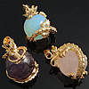 Mixed Gemstone Pendants, with Brass, gold color plated, 25~ Approx 4mm 
